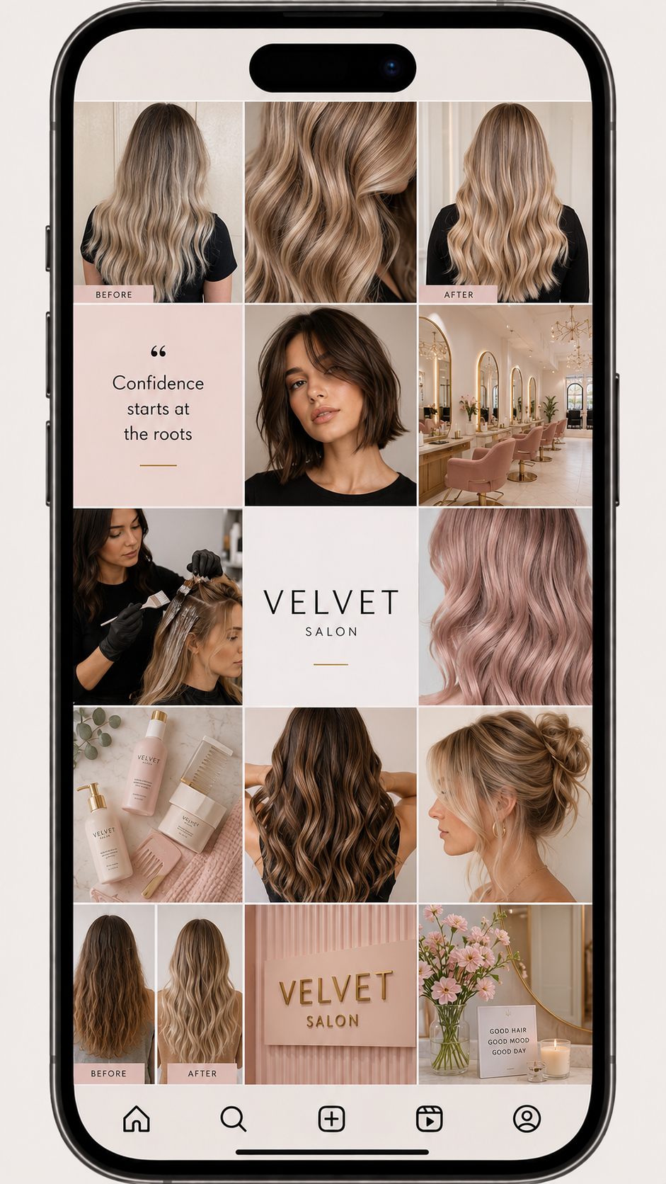 Sample monthly Instagram grid — hair salon