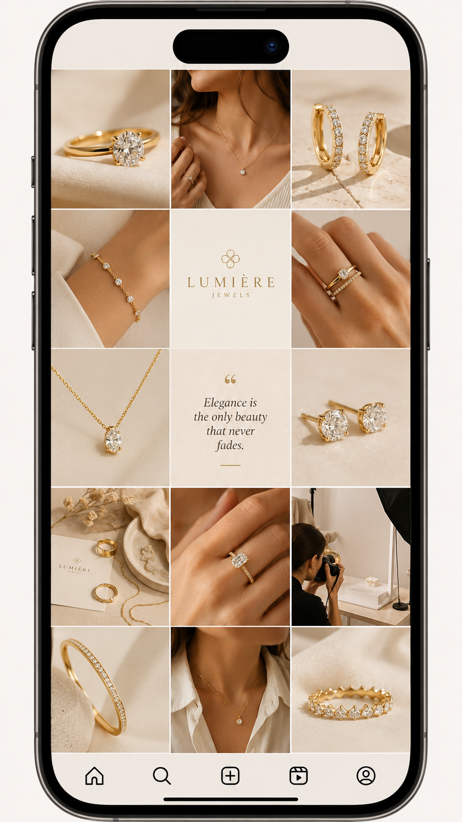Sample monthly Instagram grid — jewelry brand