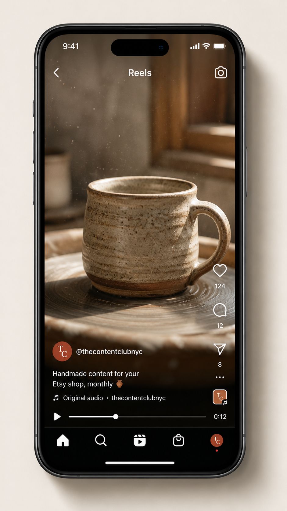 Instagram Reels mockup — handmade ceramics Etsy shop