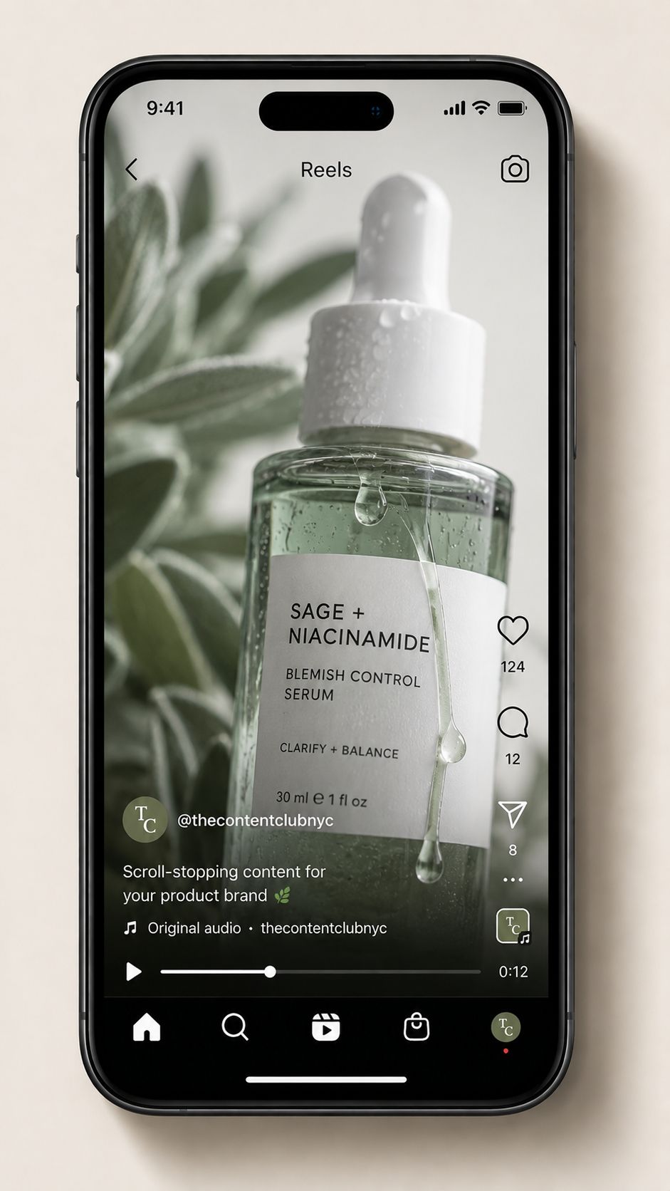 Instagram Reels mockup — skincare product brand