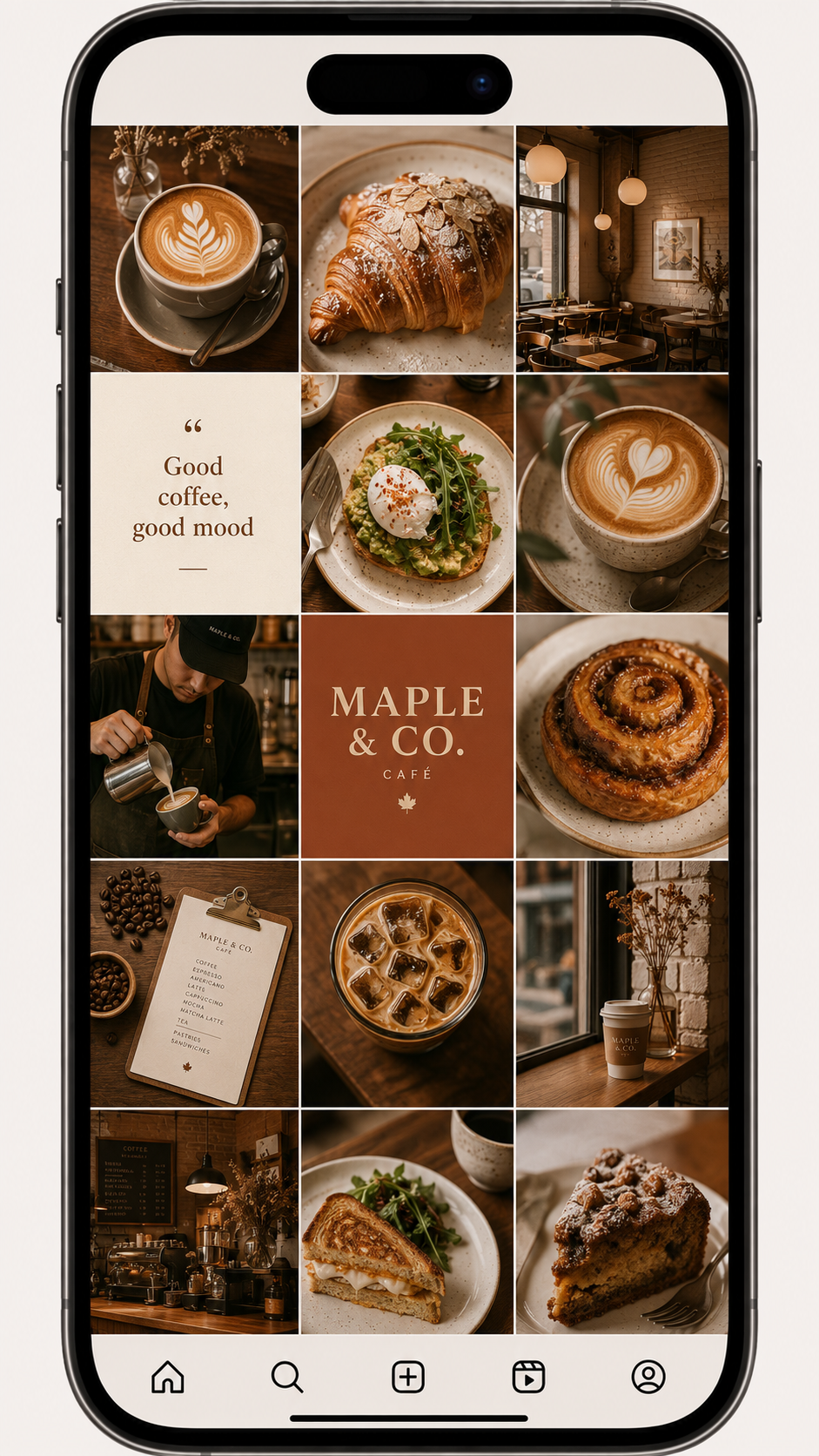 Sample monthly Instagram grid — NYC café