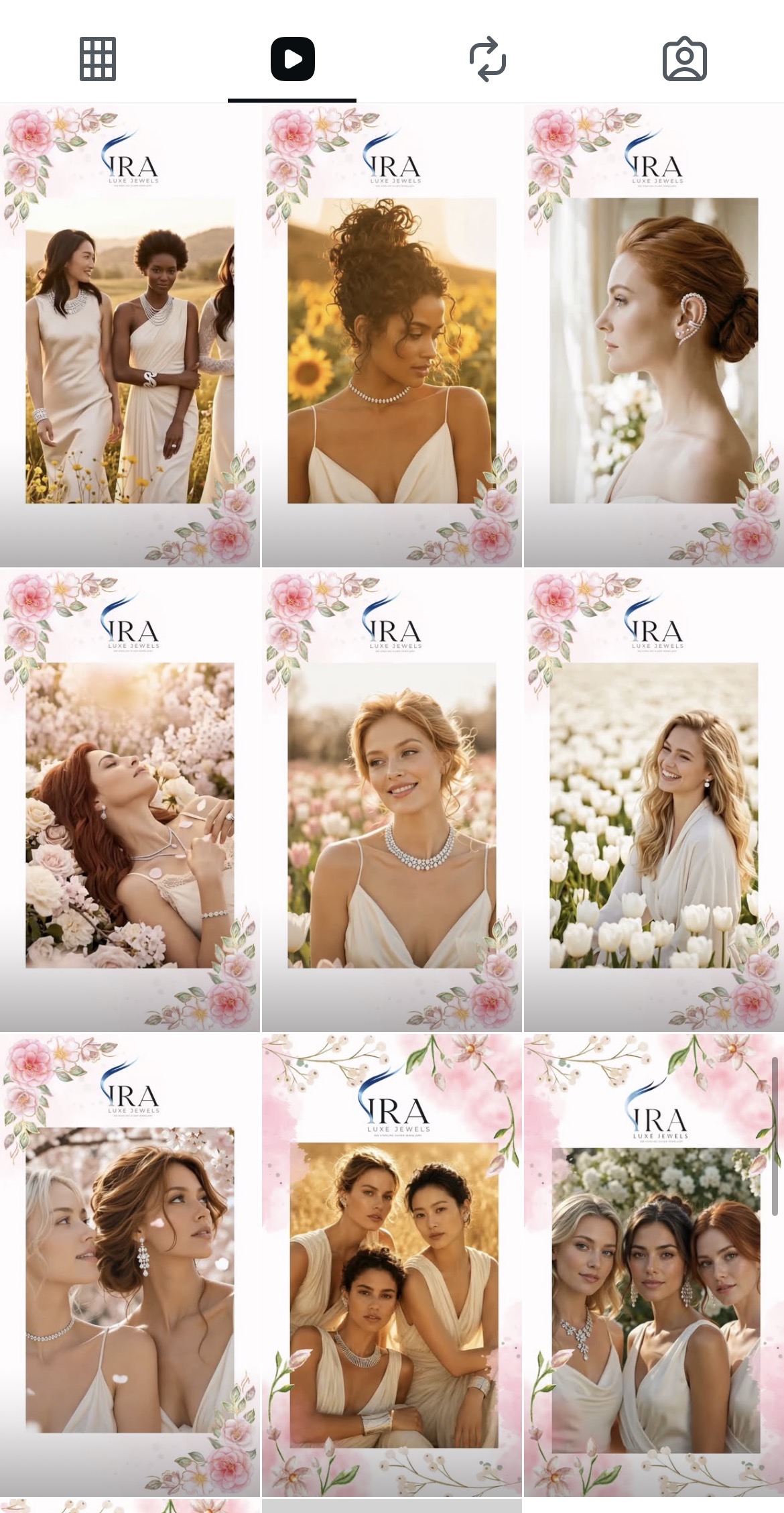Real client Instagram feed — jewelry brand, ongoing monthly content